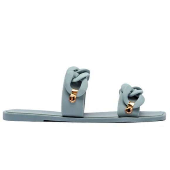 !! NEW !! Jelly Slide Sandals with Chain Detail in Matte Sage Green - Picture 7 of 11